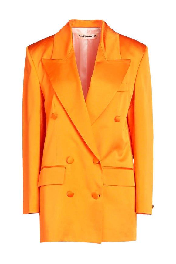 NineMinutes Italy Neon Orange Satin Double Breasted Blazer Suit Jacket