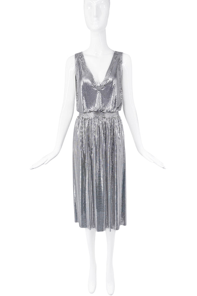 Paco Rabanne Silver Chainmesh Metal Deep V Neck Dress