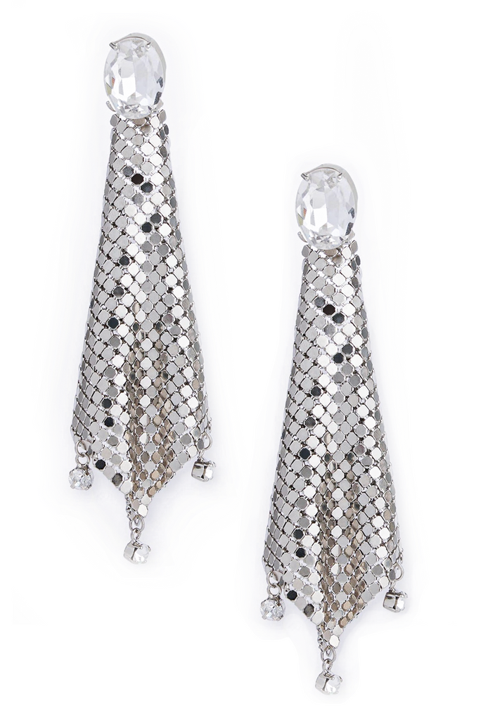 Paco Rabanne Silver Chainmesh Crystal Disco Earrings