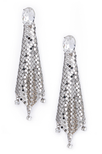 Paco Rabanne Silver Chainmesh Crystal Disco Earrings
