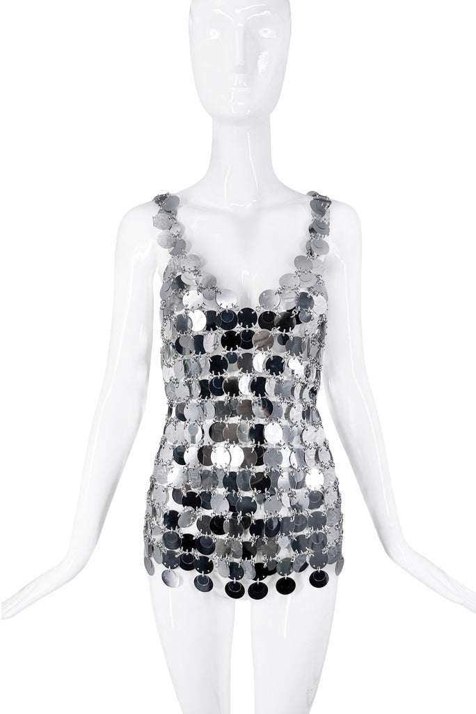 Paco Raban Silver Sequin Chainmail Chain Tank Top
