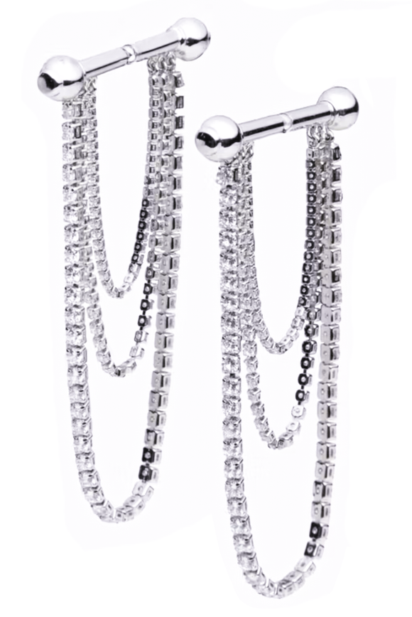 Panconesi Silver Barbell Crystal Fringe Earrings
