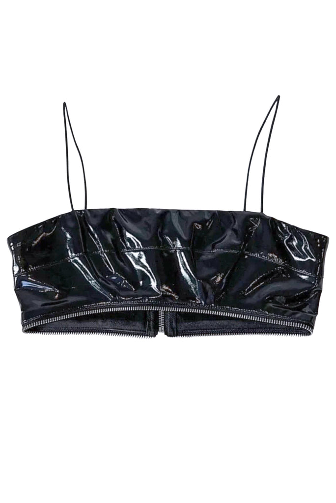 I.AM.GIA Black Patent Leather Zipper Trimmed Bandeau Crop Top