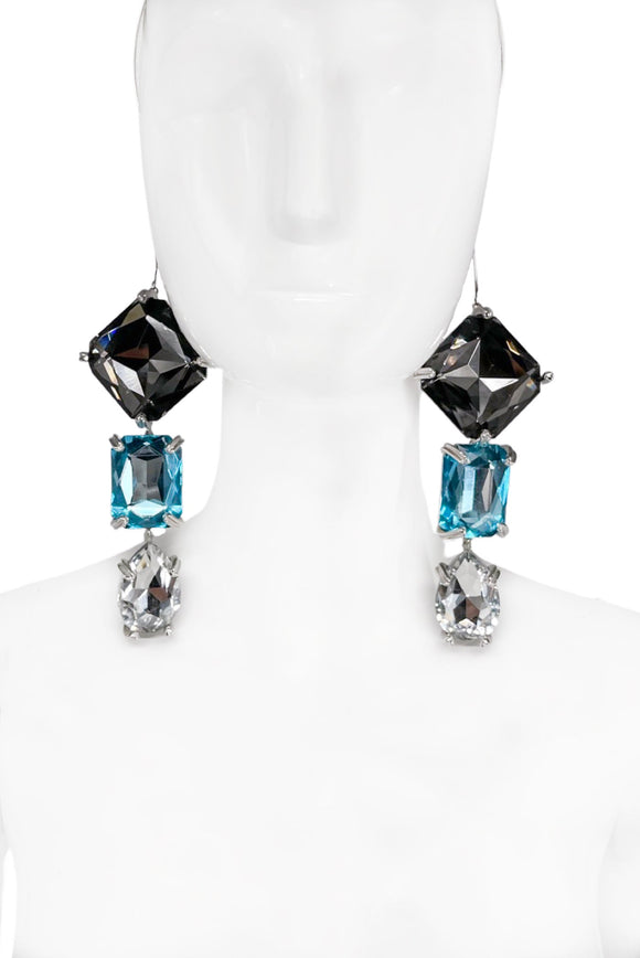 Paumé Atelier Silver Oversized Smoked Grey Quartz Aquamarine Blue Crystal Headband Earrings