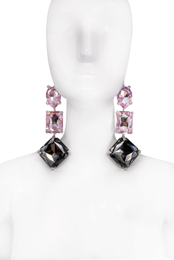 Paumé Atelier Silver Double Pink Smokey Grey Crystal Earrings