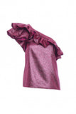 Philosophy di Lorenzo Serafini Purple Sparkle One Shoulder Ruffle Top