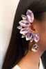 Vintage Silver Crystal Pink Crescent Moon Floral Earring Cuffs