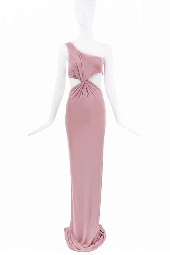 Tom Ford Pink Twisted One Shoulder Cut Out Gown