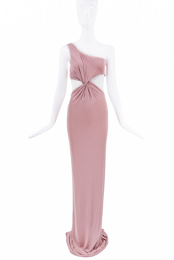 Tom Ford Pink Twisted One Shoulder Cut Out Gown