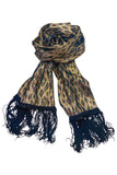Vintage Gold Leopard Print Lurex Scarf with Black Fringe
