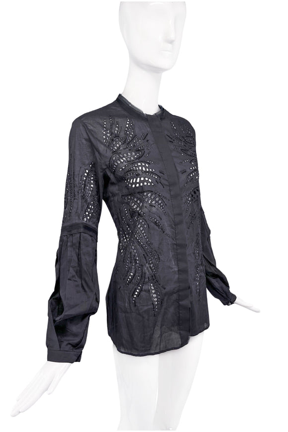 Roberto Cavalli Black Eyelet Lace Cut-Out Blouse