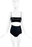 I.AM.GIA Black Patent Leather Zipper Trimmed Bandeau Crop Top