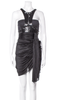 Paco Rabanne Black Sequin Neoprene Racer Tank Zipper Silk Jersey Drapped Dress