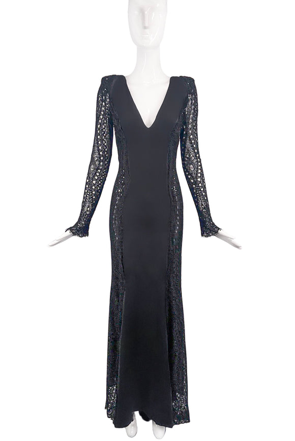 Emilio Pucci Black Lace Sequin Embellished Gown Dress