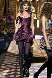 Roberto Cavalli Purple Maroon Ruffle Corset Mini Dress Gown Fall 2005