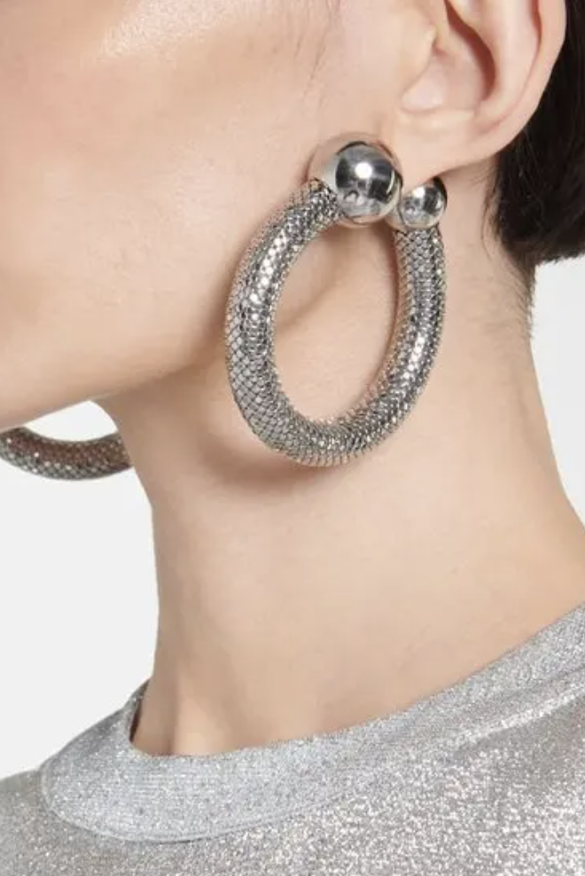 Paco Rabanne Silver Snake Scale Oversized Round Hoop Ball Closure Earrings