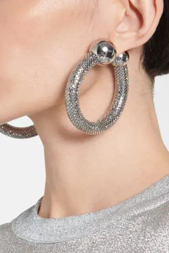 Paco Rabanne Silver Snake Scale Oversized Round Hoop Ball Closure Earrings