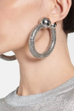 Paco Rabanne Silver Snake Scale Oversized Round Hoop Ball Closure Earrings