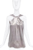 Ramy Brook Silver Metallic Gray Silk Satin Criss Cross Top
