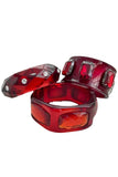 Vintage Red Lucite Resin Square Ruby Diamond Bracelet