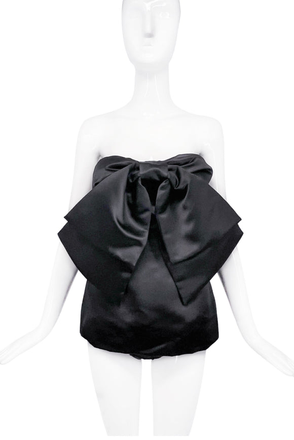 Richard Quinn Black Satin Oversized Bow Corset Top