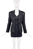 Richard Tyler Black Metallic Sparkle 90's Three Piece Suit - Mini Skirt & Fitted Vest & Blazer Suit Jacket
