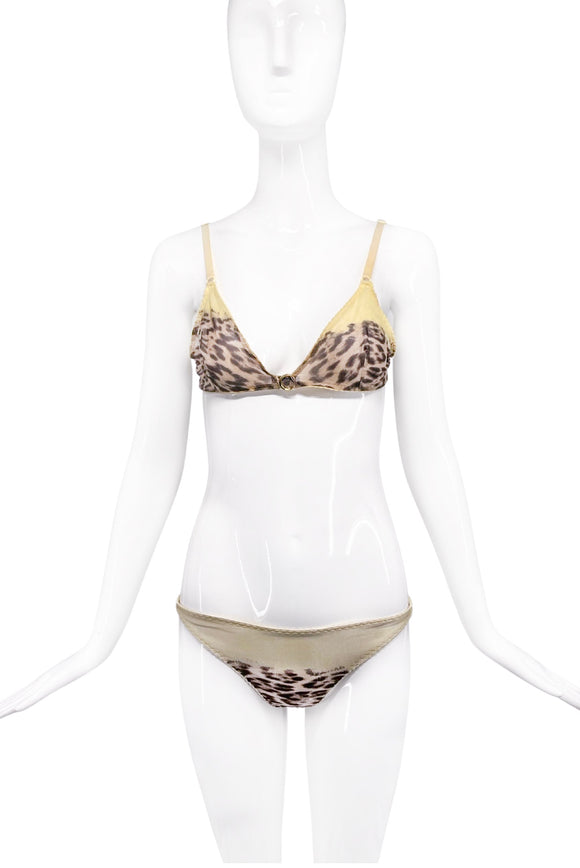 Roberto Cavalli Yellow Leopard Silk Bra Panty Set
