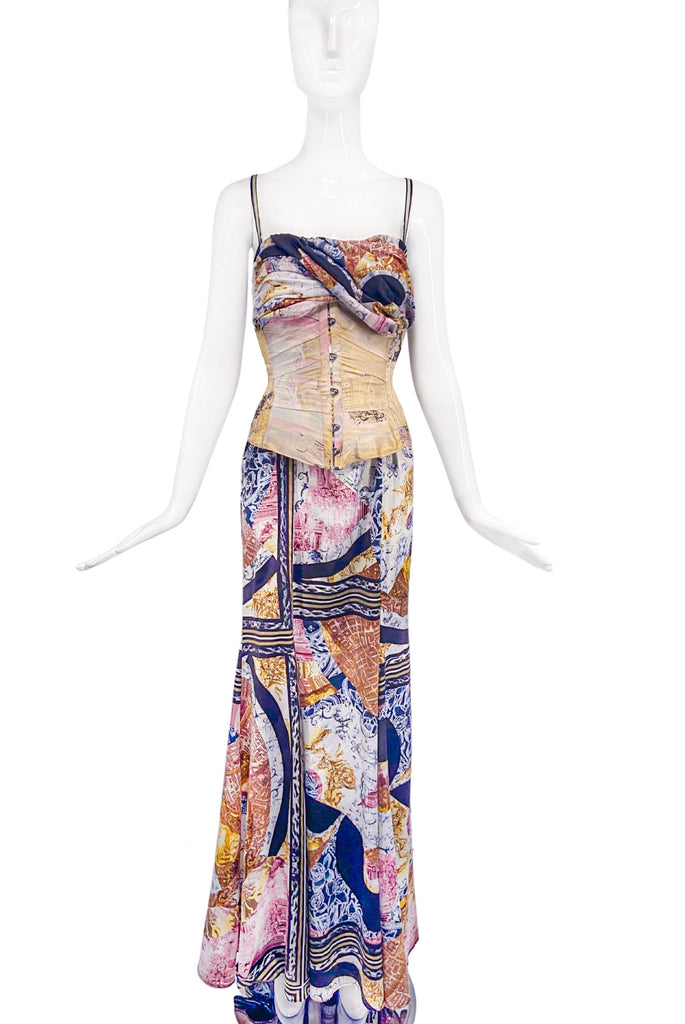 Roberto Cavalli Corset Just Cavalli Silk Print Gown Dress Runway Spring 2003