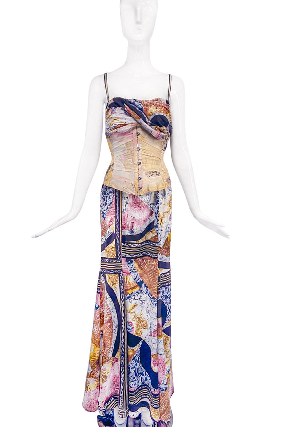 Roberto Cavalli Corset Just Cavalli Silk Print Gown Dress Runway Spring 2003