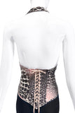 Roberto Cavalli Black White Pink Checkered Giraffe Leopard Print Corset Halter Neck Top Runway 2003 / 2004