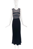 Roberto Cavalli Black Gown Dress with Sheer Insert and Crystal Embellished Bodice