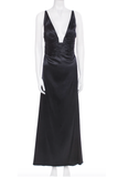 Roberto Cavalli Black Satin Deep V-Neckline with Ruche Details Gown