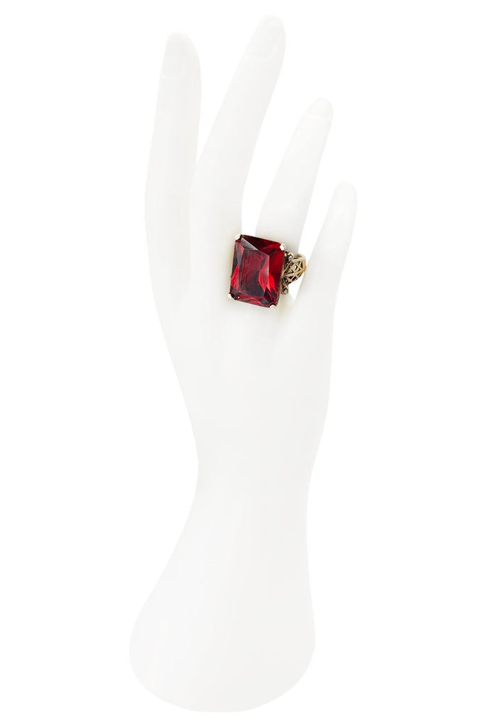 Vintage Ruby Red Square Cocktail Estate Ring