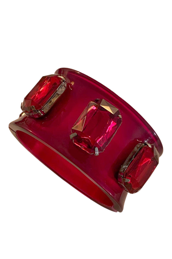 Vintage Red Lucite Resin Square Ruby Diamond Bracelet