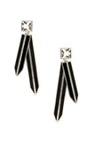 Saint Laurent Black Enamel Crystal Art Deco Extra Long Dangling Two Layered 4.5 Inch Earrings Resort 2022