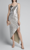 David Koma Silver Metallic Asymmetric Slit Wrap Around Dress Gown