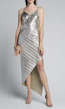 David Koma Silver Metallic Asymmetric Slit Wrap Around Dress Gown
