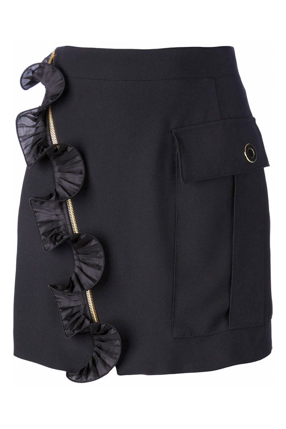 Emanuel Ungaro by Fausto Puglisi Black Ruffle Zipper Skirt