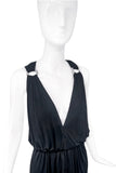 Saint Laurent Black Deep V Neck Crystal Ring Embellished Cotton Stretch Gown