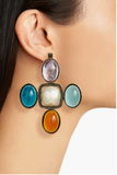 Saint Laurent Blue, Green, Orange, Purple and Pearl Gripoix Cross Earrings Fall 2021