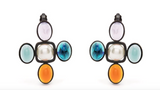Saint Laurent Blue, Green, Orange, Purple and Pearl Gripoix Cross Earrings Fall 2021