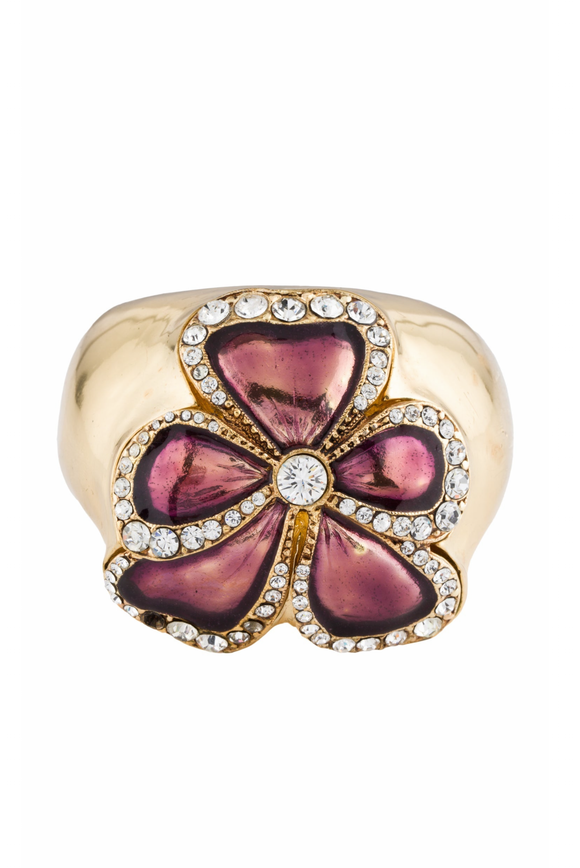 Saint Laurent Gold Floral Enamel Crystal Massive Cuff Bracelet