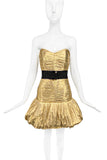Saint Laurent Gold Pleated Bustier Puff Cocktail Dress