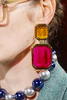 Saint Laurent Paris Gold Orange and Pink Gem Stone Gripoix Gold Statement Earrings