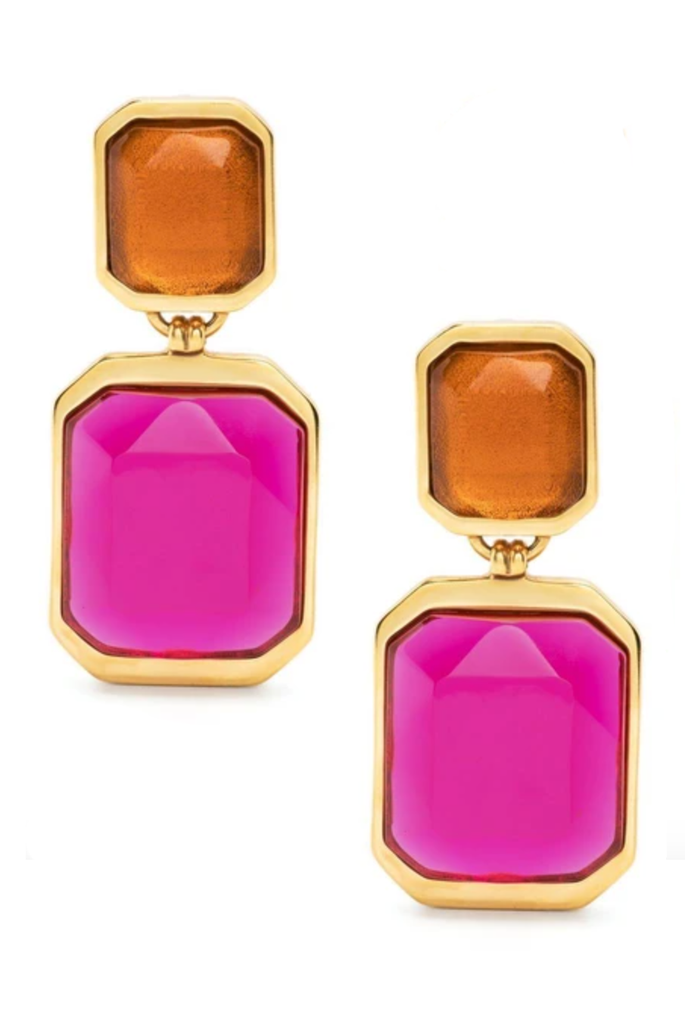 Saint Laurent Paris Gold Orange and Pink Gem Stone Gripoix Gold Statement Earrings