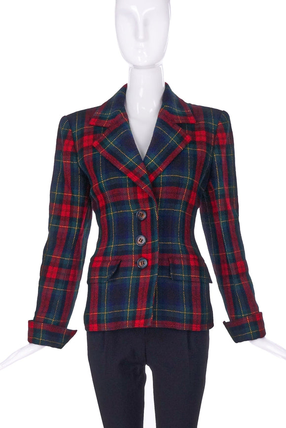 Saint Laurent Rive Gauche Tartan Print Fitted Blazer - BOUTIQUE PURCHASE PRICE