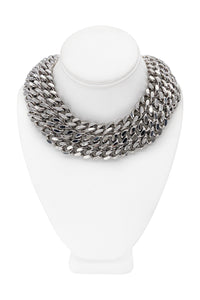 Saint Laurent Silver Chrome Triple Chain Link Thick Collar Necklace