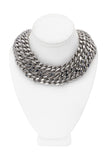 Saint Laurent Silver Chrome Triple Chain Link Thick Collar Necklace
