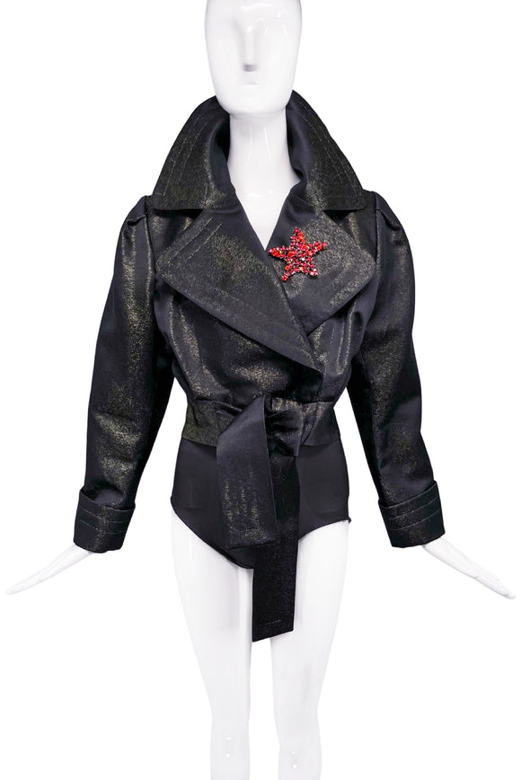 Saint Laurent YSL 1992 Biker Moto Jacket with Red Crystal Star