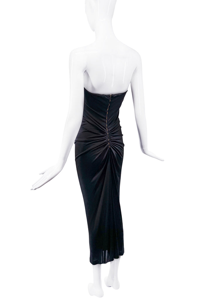 Saint Laurent YSL by Tom Ford Black Silk Jersey Bustier Dress with Gold Hooks 2001